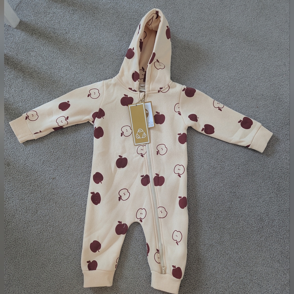 NWT Little Locals Apple Print Two Way Zipper Romper